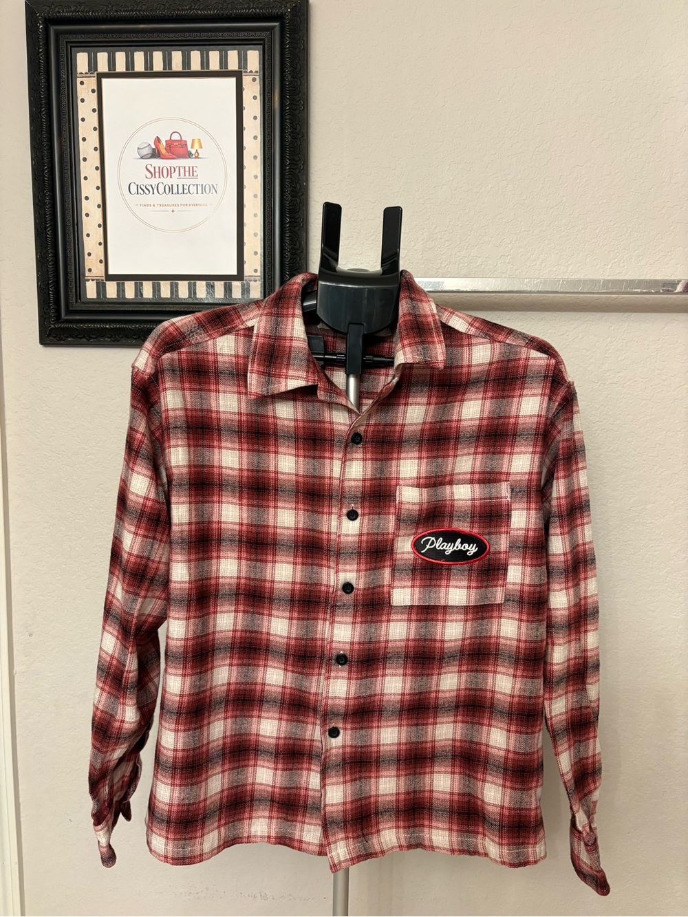 Playboy x PacSun Flannel Shirt Red/Blk/White Embroidered Bunny Unisex Small
